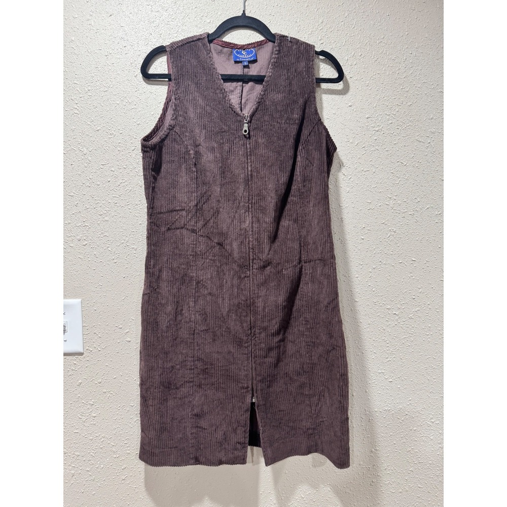Chelsea Campbell Charter Club Brown Corduroy Zip Front Jumper Dress Womens 8